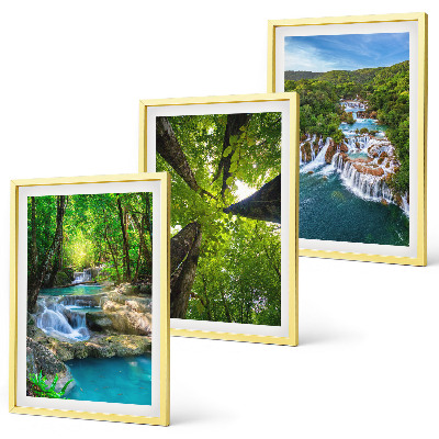 Conjunto de quadros para sala de estar Cachoeiras floresta verde água