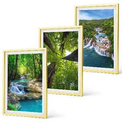 Conjunto de quadros para sala de estar com estampa de cachoeiras e floresta verde água