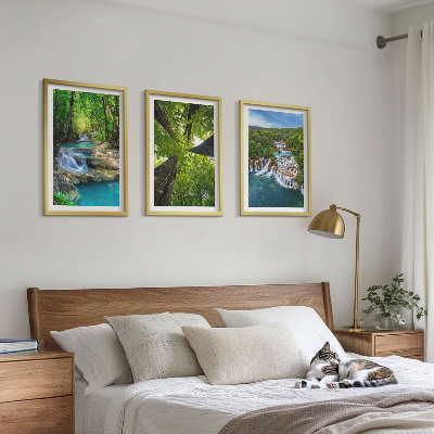 Conjunto de quadros para sala de estar Cachoeiras floresta verde água