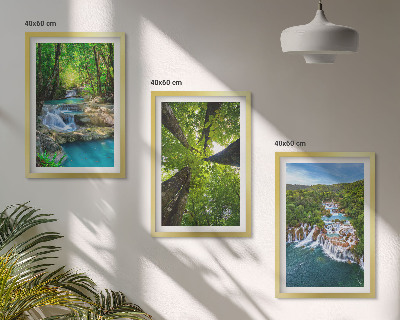 Conjunto de quadros para sala de estar Cachoeiras floresta verde água
