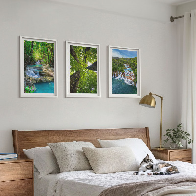 Conjunto de quadros para sala de estar Cachoeiras floresta verde água
