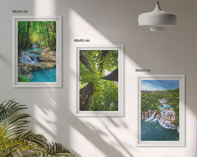 Conjunto de quadros para sala de estar Cachoeiras floresta verde água