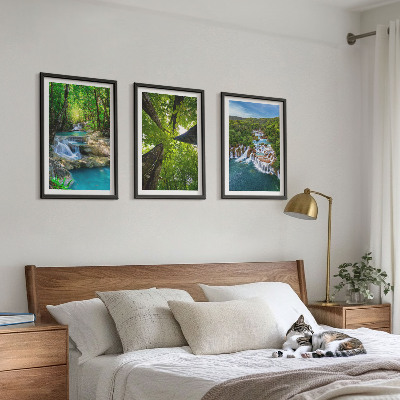 Conjunto de quadros para sala de estar Cachoeiras floresta verde água