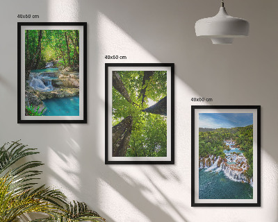Conjunto de quadros para sala de estar Cachoeiras floresta verde água