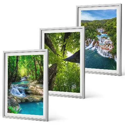 Conjunto de quadros para sala de estar com estampa de cachoeiras e floresta verde água