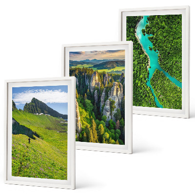 Composição de quadros moderna rochas do rio das montanhas verdes