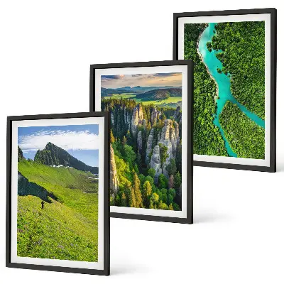 Composição de quadros moderna paisagem de montanhas com rochas e rio verde