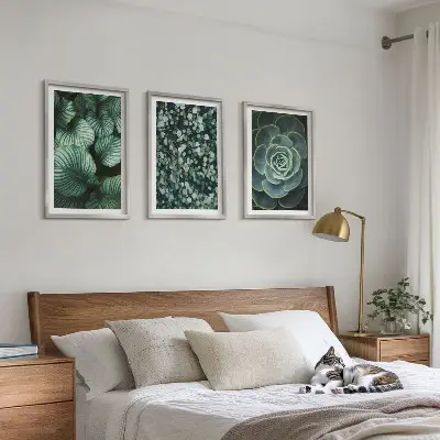 Conjunto de quadros para sala de estar com estampa de suculentas de folhas verdes
