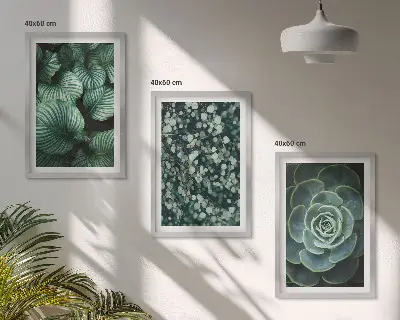 Conjunto de quadros para sala de estar com estampa de suculentas de folhas verdes