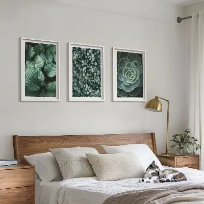 Conjunto de quadros para sala de estar com estampa de suculentas de folhas verdes