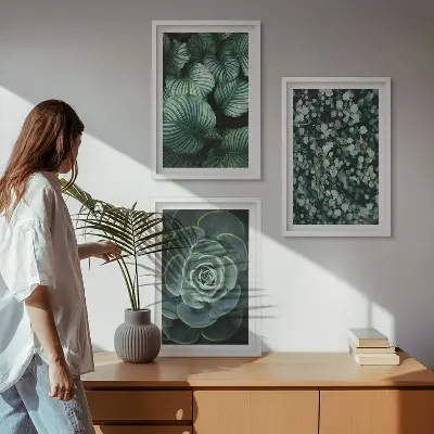 Conjunto de quadros para sala de estar com estampa de suculentas de folhas verdes