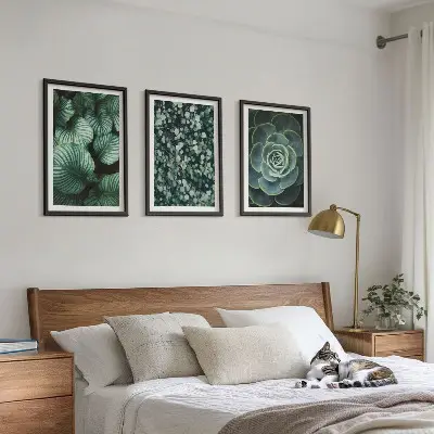 Conjunto de quadros para sala de estar com estampa de suculentas de folhas verdes