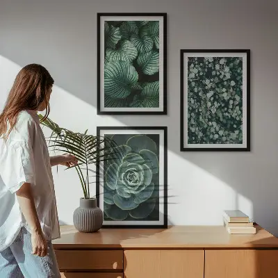 Conjunto de quadros para sala de estar com estampa de suculentas de folhas verdes