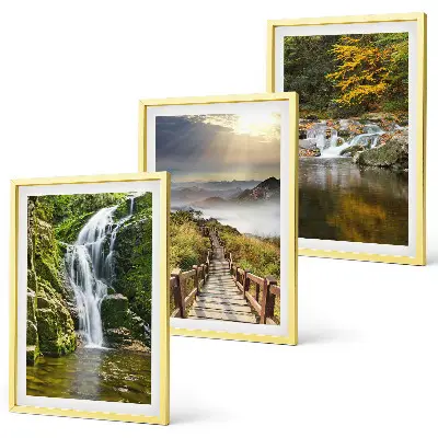 Composição de quadros moderna com paisagens de cachoeiras, montanhas, nuvens e outono