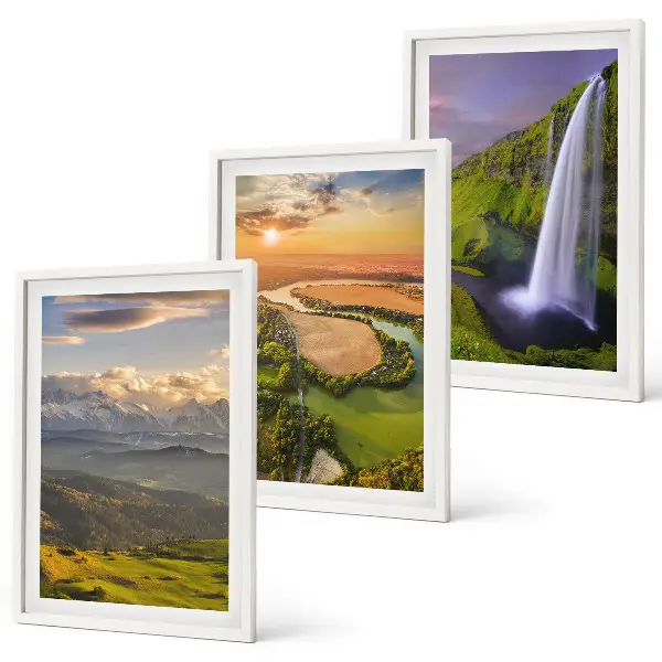 Conjunto de quadros para sala com temática de rios de montanha, cachoeiras e natureza