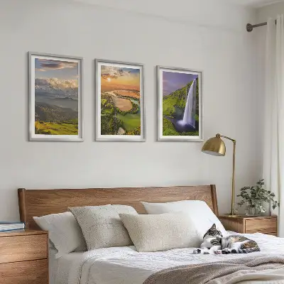 Conjunto de quadros para sala com temática de rios de montanha, cachoeiras e natureza