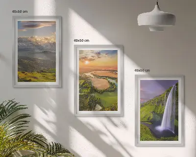 Conjunto de quadros para sala com temática de rios de montanha, cachoeiras e natureza