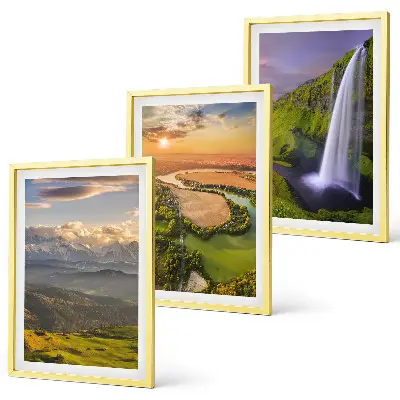 Conjunto de quadros para sala com temática de rios de montanha, cachoeiras e natureza