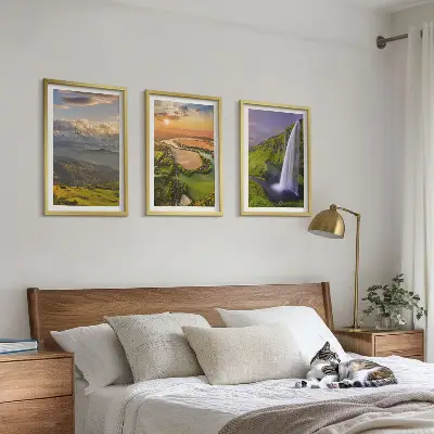 Conjunto de quadros para sala com temática de rios de montanha, cachoeiras e natureza