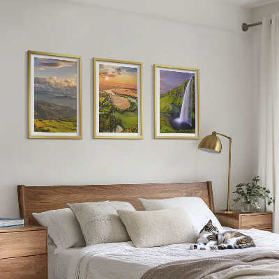 Conjunto de quadros para sala de estar rios de montanha cachoeiras natureza