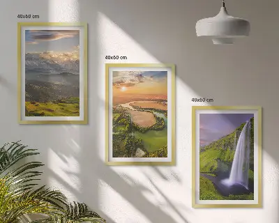 Conjunto de quadros para sala com temática de rios de montanha, cachoeiras e natureza
