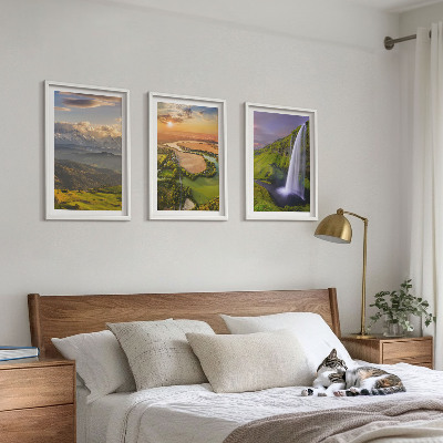 Conjunto de quadros para sala de estar rios de montanha cachoeiras natureza
