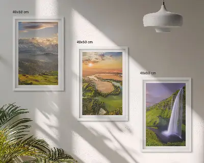 Conjunto de quadros para sala com temática de rios de montanha, cachoeiras e natureza