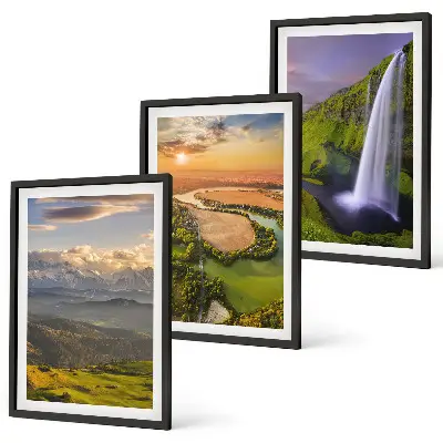 Conjunto de quadros para sala com temática de rios de montanha, cachoeiras e natureza