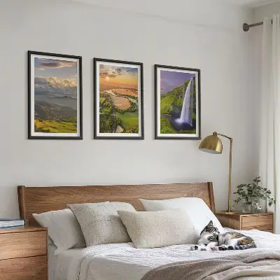 Conjunto de quadros para sala com temática de rios de montanha, cachoeiras e natureza