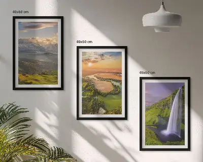 Conjunto de quadros para sala com temática de rios de montanha, cachoeiras e natureza