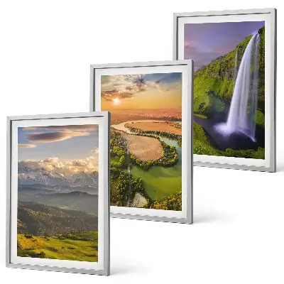 Conjunto de quadros para sala com temática de rios de montanha, cachoeiras e natureza