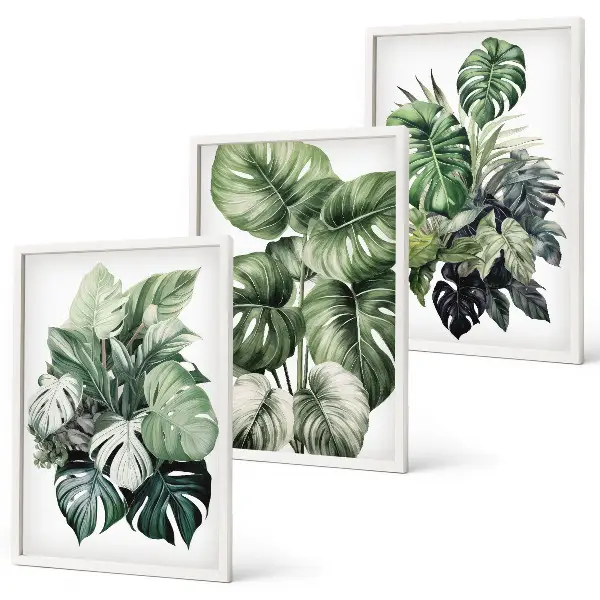 Composição de quadros moderna com folhas tropicais verdes em aquarela