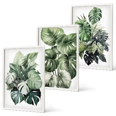 Composição de quadros moderna com folhas tropicais verdes em aquarela