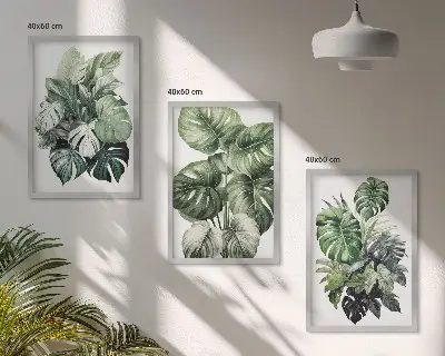 Composição de quadros moderna com folhas tropicais verdes em aquarela