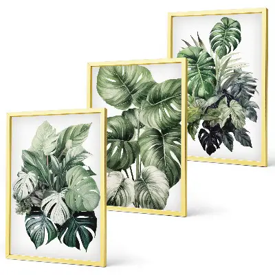 Composição de quadros moderna com folhas tropicais verdes em aquarela
