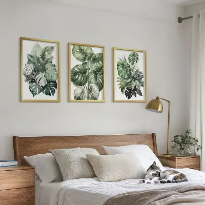 Composição de quadros moderna com folhas tropicais verdes em aquarela