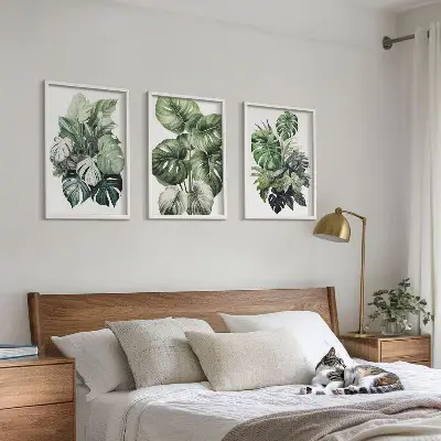 Composição de quadros moderna com folhas tropicais verdes em aquarela