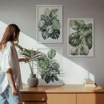 Composição de quadros moderna com folhas tropicais verdes em aquarela