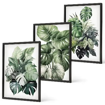 Composição de quadros moderna com folhas tropicais verdes em aquarela