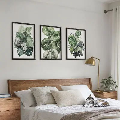 Composição de quadros moderna com folhas tropicais verdes em aquarela