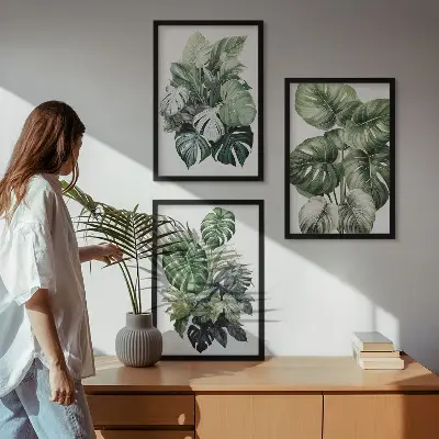 Composição de quadros moderna com folhas tropicais verdes em aquarela