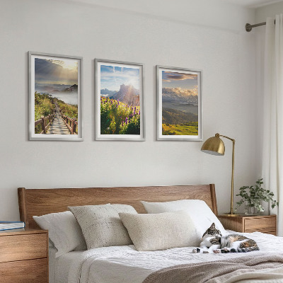 Conjunto de quadros para sala de estar Paisagem montanhosa com flores