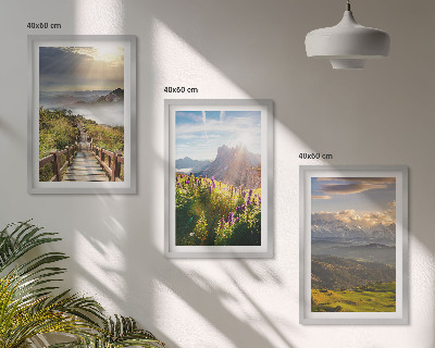 Conjunto de quadros para sala de estar Paisagem montanhosa com flores