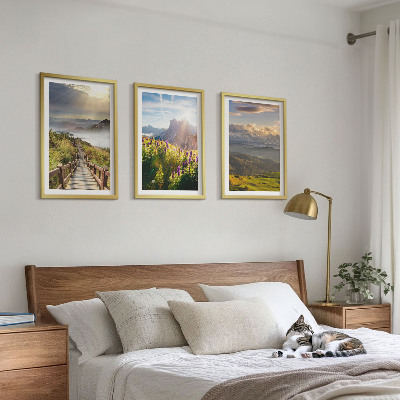 Conjunto de quadros para sala de estar Paisagem montanhosa com flores