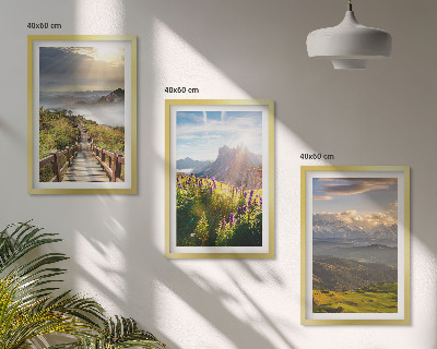 Conjunto de quadros para sala de estar Paisagem montanhosa com flores