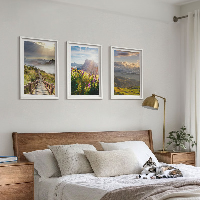 Conjunto de quadros para sala de estar Paisagem montanhosa com flores