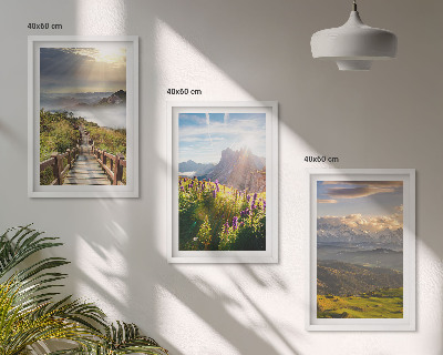 Conjunto de quadros para sala de estar Paisagem montanhosa com flores