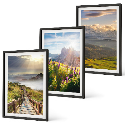 Conjunto de quadros para sala de estar Paisagem montanhosa com flores