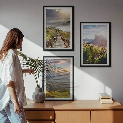 Conjunto de quadros para sala de estar Paisagem montanhosa com flores