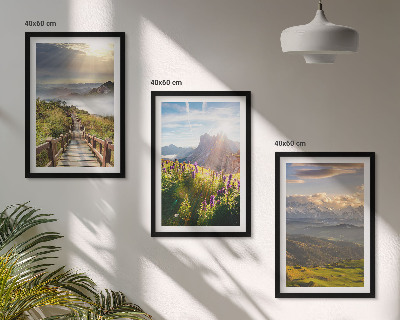 Conjunto de quadros para sala de estar Paisagem montanhosa com flores